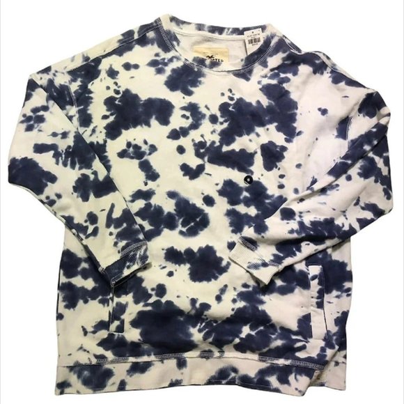 Hollister Blue and Cream Splatter Sweatshirt Sz Medium NWT Pockets Comfy… - Picture 1 of 6